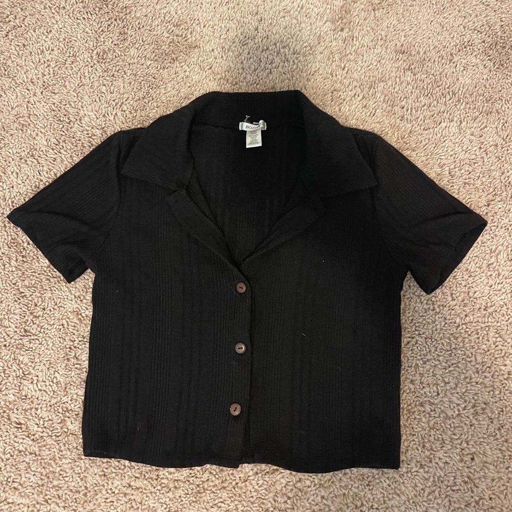Bozzolo Black Ribbed Knit Top